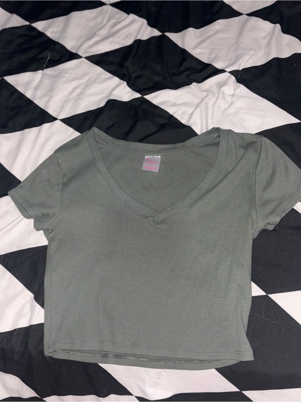No Boundaries Olive V-Neck Ribbed Crop Top